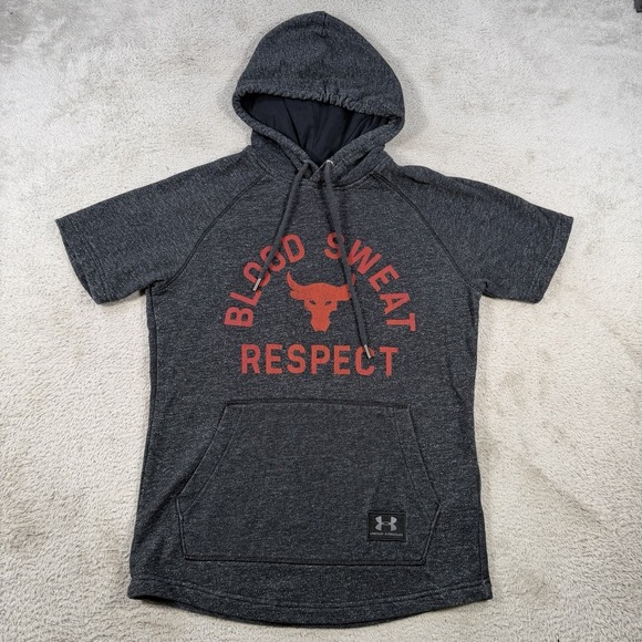 Under Armour Other - Under Armour Project Rock Hoodie Mens Medium Grey Short Sleeve Terry Brahma Bull